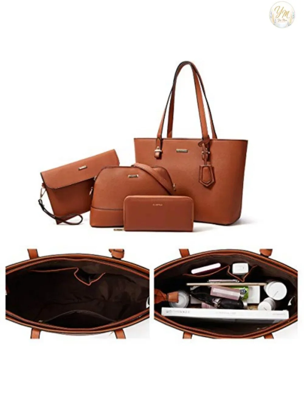 Faux Leather Satchel Handbag Set Tote Shoulder Crossbody Clutch Card Holder
